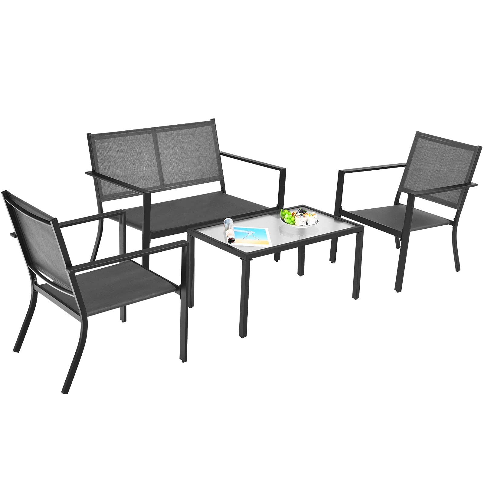 Ensemble de mobilier de patio Tangkula 4 pièces, ensemble de conversation modulaire d'extérieur